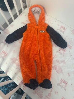 NFL Orange and Navy Fleece Baby Footie with Team Logo